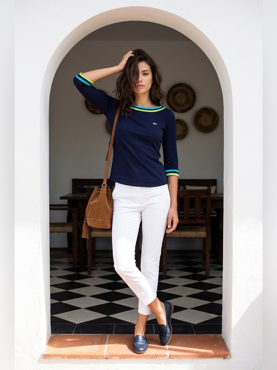 Lacoste Tops - Lacoste Navy 3/4 Sleeve Top with Bright Blue and Lime Trim